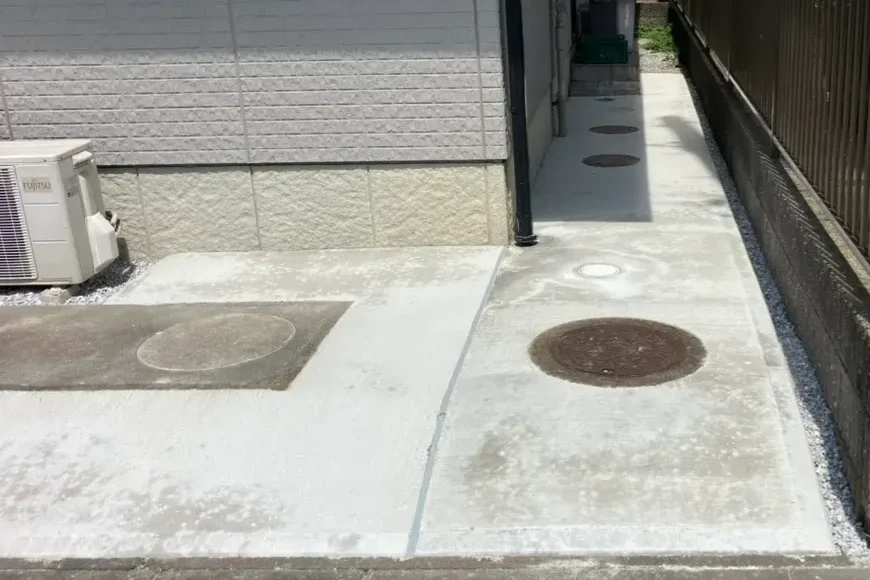 多くの桝があった箇所
地盤と桝の高さをオートレベルで確認し、帳尻を合わせるプランを考案した